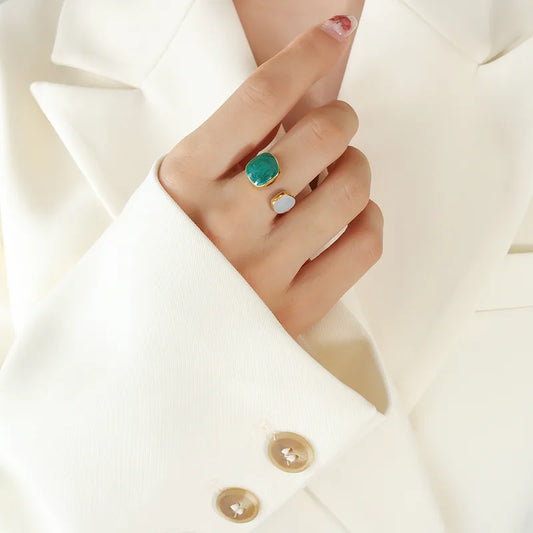 Anillo abierto cuadro verde